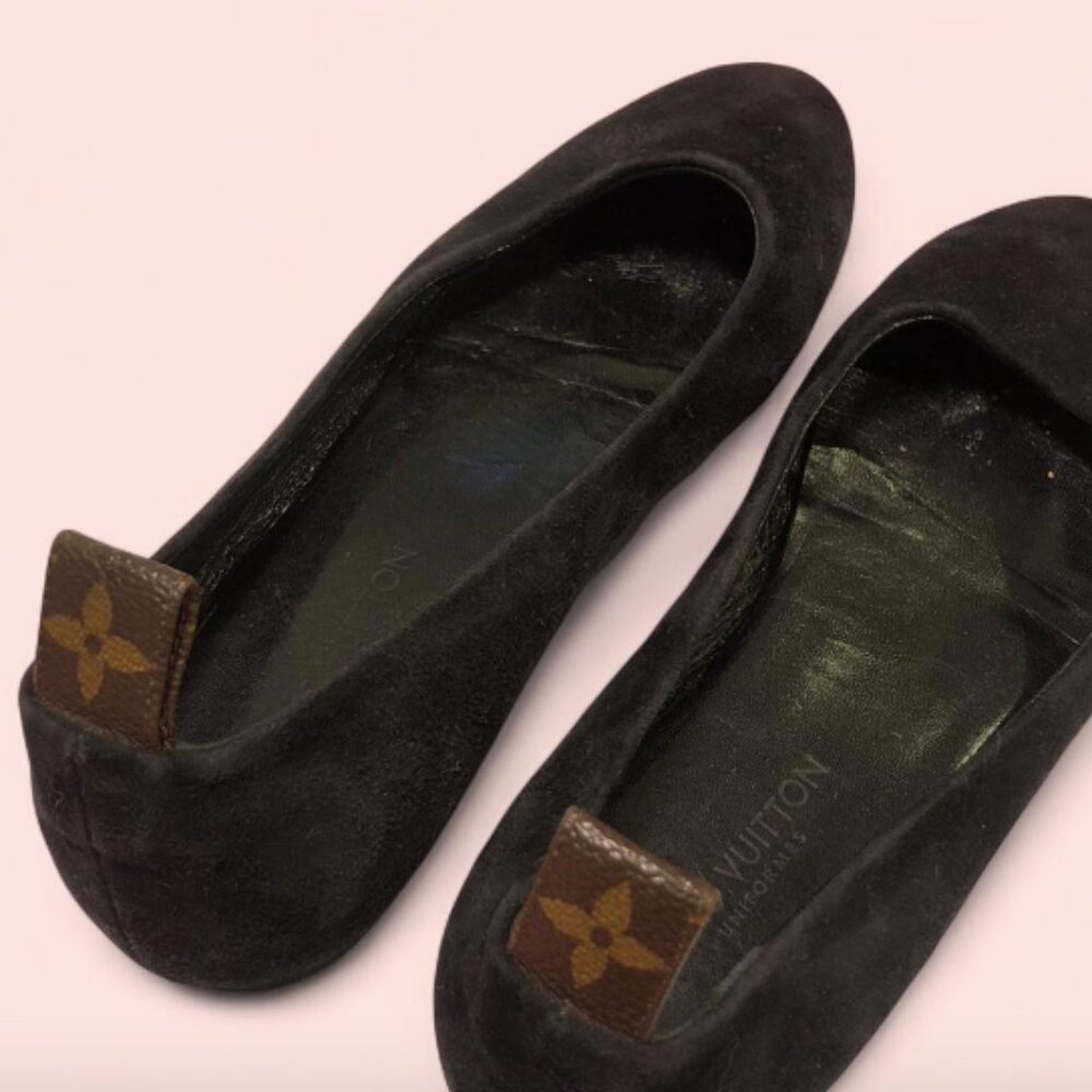 Louis Vuitton Black Suede Ballerina Uniform Flats with Logo Sz EU 36.5